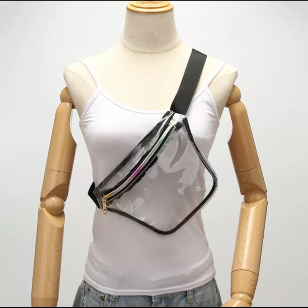 Clear transparent fanny pack. Rainbow zipper. - Picture 3 of 5